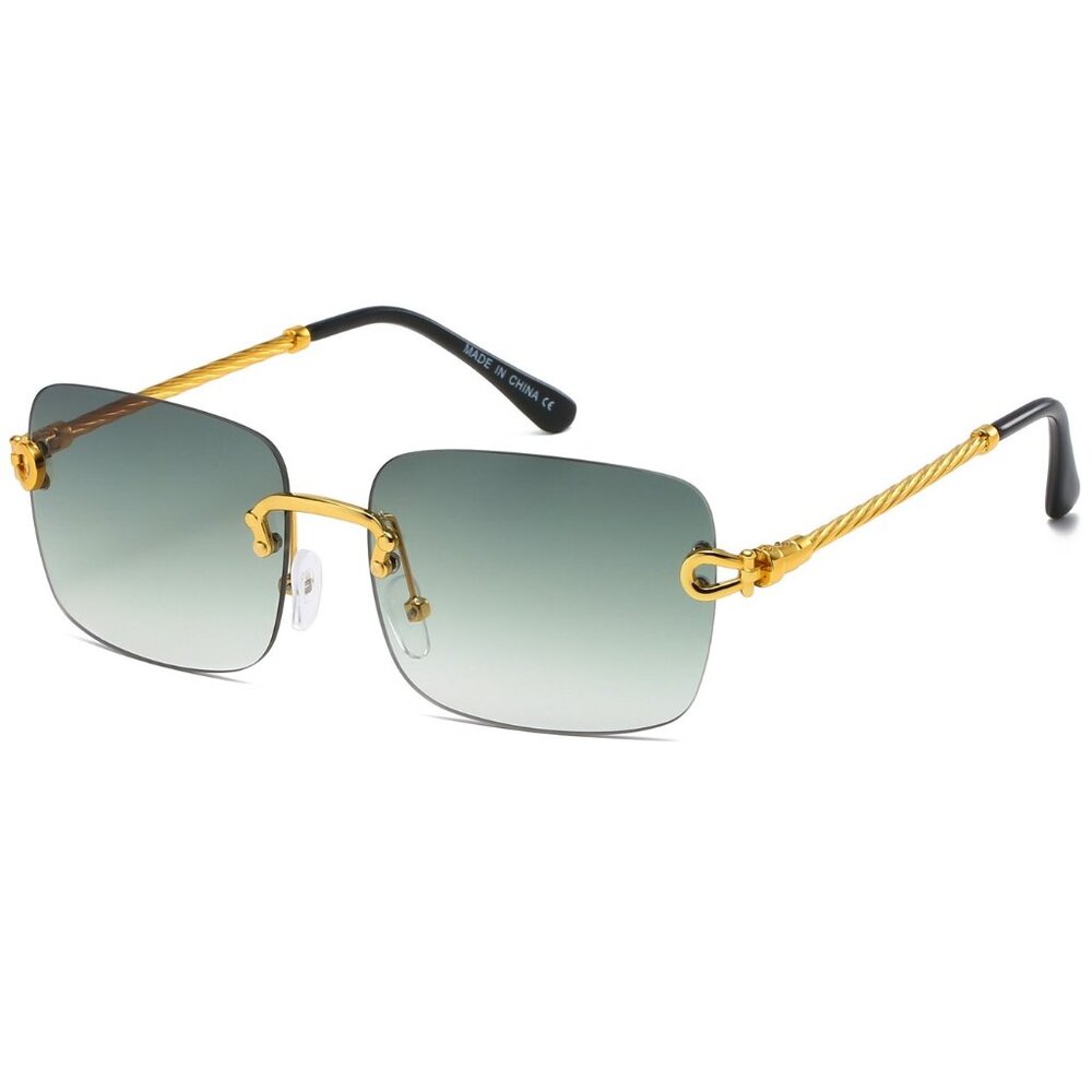 Men Women Sunglasses Square Green Lens Fashion Gold Frame‎ Rapper Icedout Lentes
